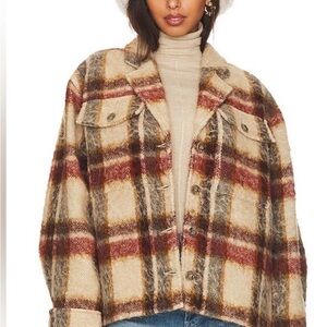 Anine Bing Cream and Brown Plaid Teddy Jacket
